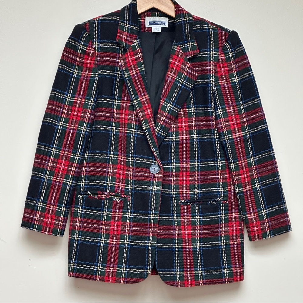 Prophecy Petite Blazer Tartan Plaid Red Navy Green‎ Size 2